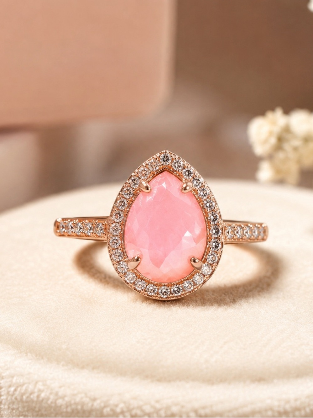 Henri Bendel Pink Pear Cut Halo Ring Rose Gold Tone Pavé Crystal Size 7